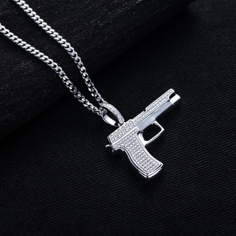 Iced Out Gun Pendant – 925 Silver Moissanite Hip Hop Necklace