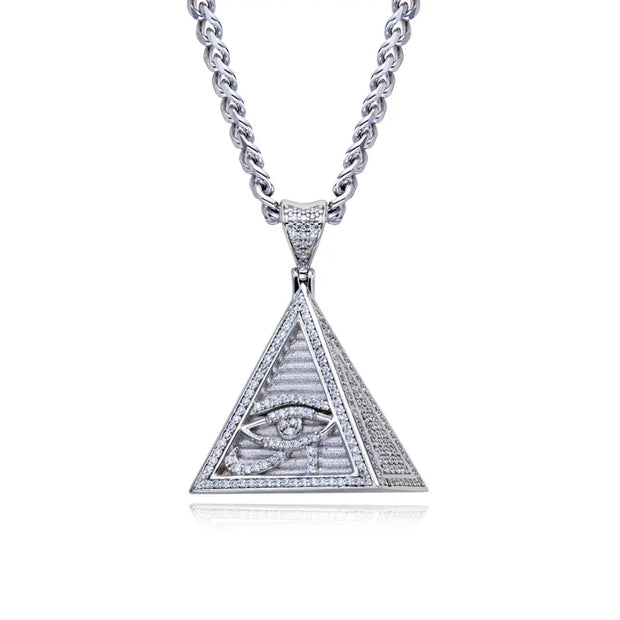 0.8cttw Moissanite Pyramid Eye of Horus Pendant – 925 Silver Hip Hop Necklace
