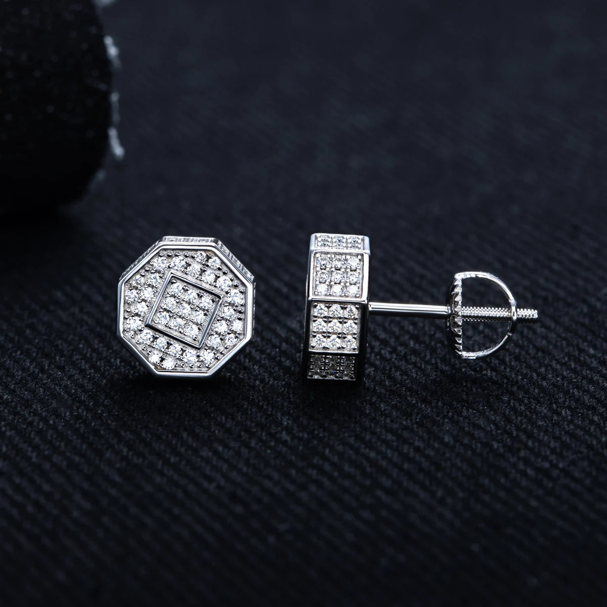 Moissanite Iced Out Stud Earrings – 925 Silver Hip Hop Punk Jewelry