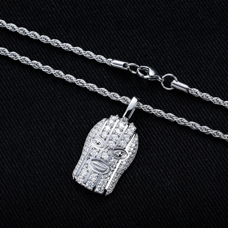 Moissanite Masked Head Pendant – 925 Silver Hip Hop Necklace