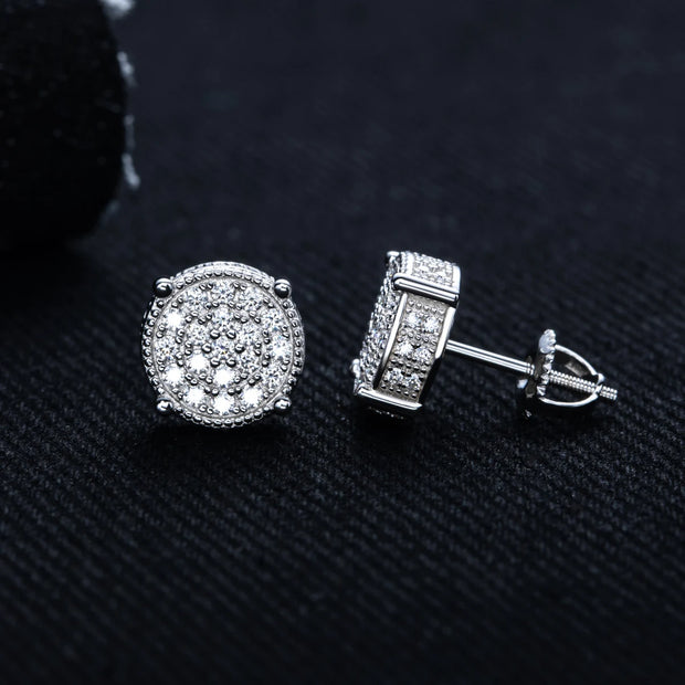Moissanite Round Stud Earrings – 925 Silver Hip Hop Jewelry