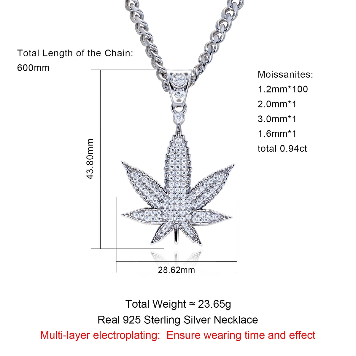 Moissanite Iced Out Pendant – 925 Silver Hip Hop Necklace for Men