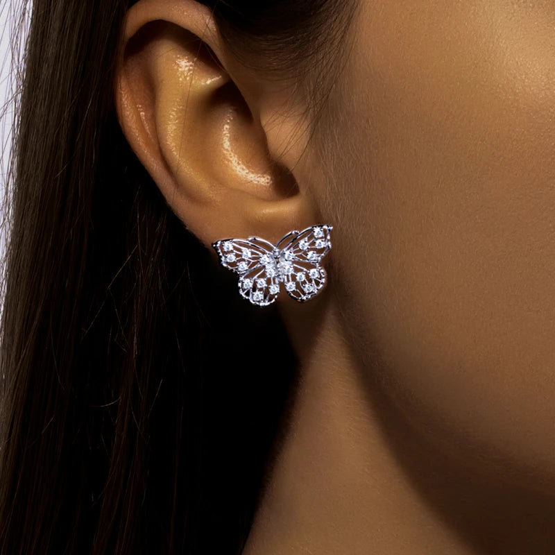 Moissanite Butterfly Stud Earrings – 925 Silver Hip Hop Jewelry