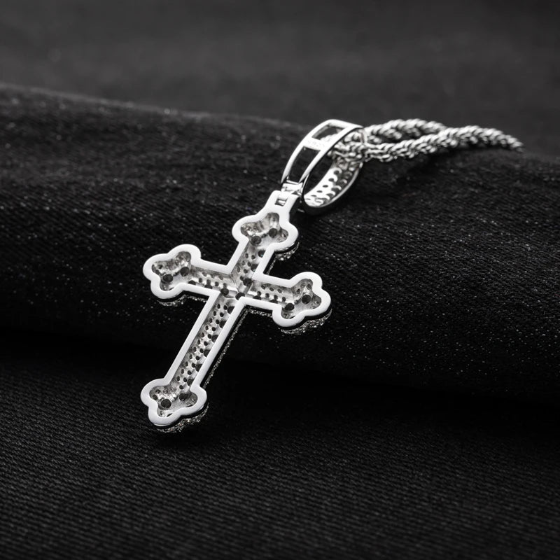 4.6cttw Moissanite Cross Pendant – 925 Silver Hip Hop Necklace for Men