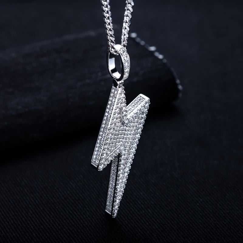 5.6cttw Moissanite Lightning Pendant – 925 Silver Iced Necklace