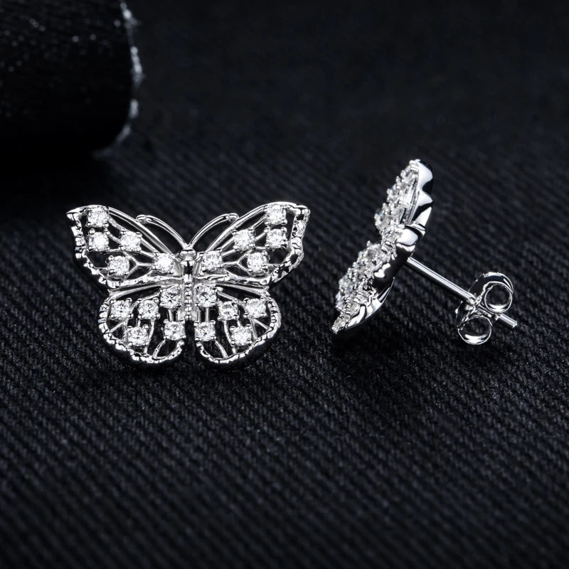 Moissanite Butterfly Stud Earrings – 925 Silver Hip Hop Jewelry