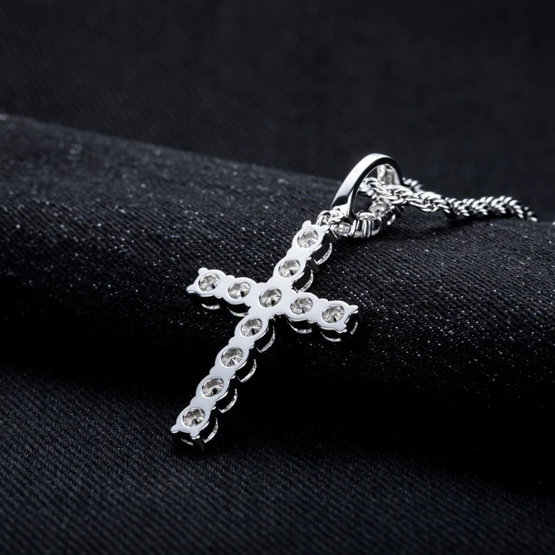 Moissanite Cross Pendant – 925 Silver Iced-Out Necklace