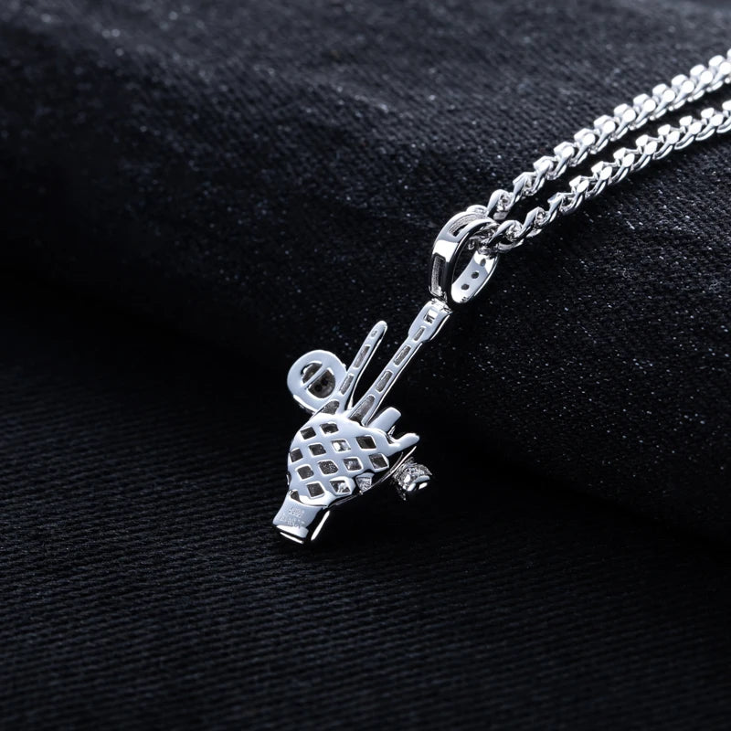Moissanite Microphone Hand Pendant – 925 Silver Hip Hop Necklace