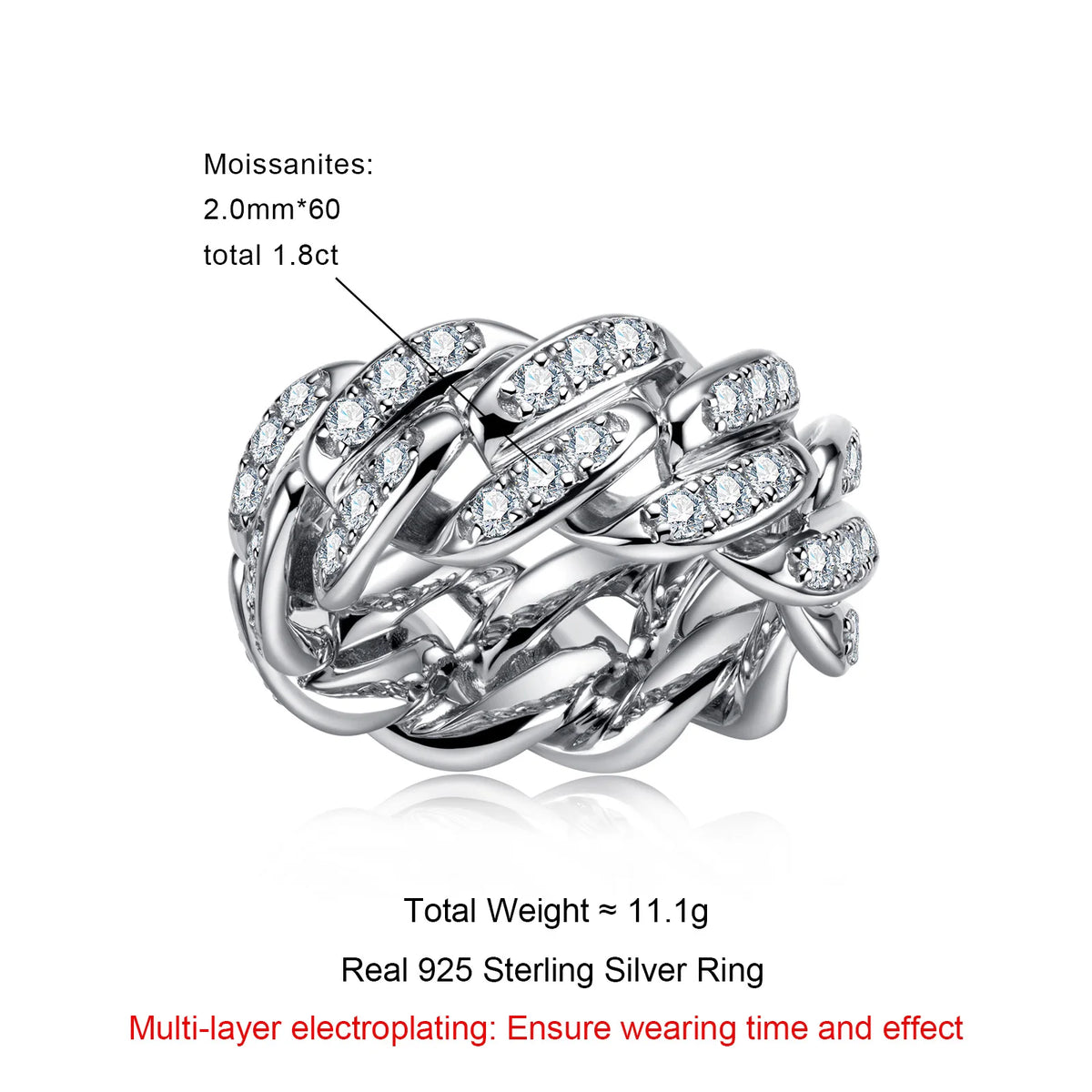 Moissanite Cuban Ring – 925 Silver Iced Out