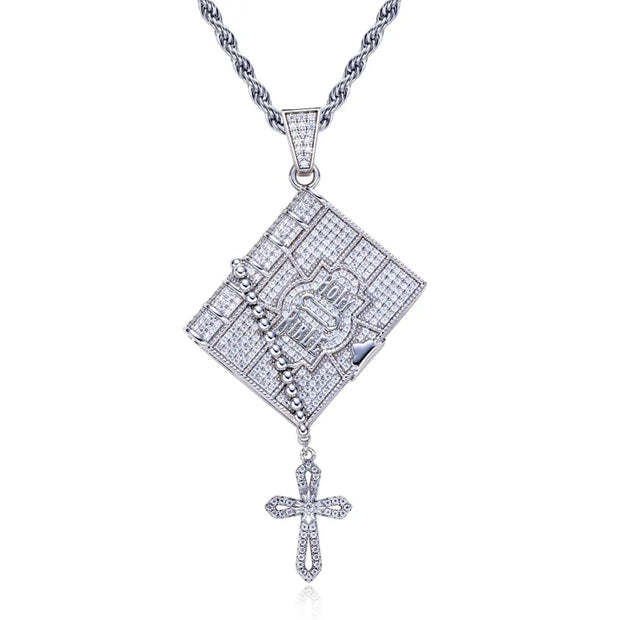 1.78cttw Moissanite Bible Cross Pendant – 925 Silver Iced Out Necklace