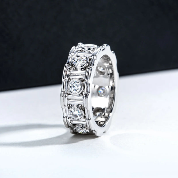 Moissanite Roman Column Ring – 925 Silver Vintage Wedding Band