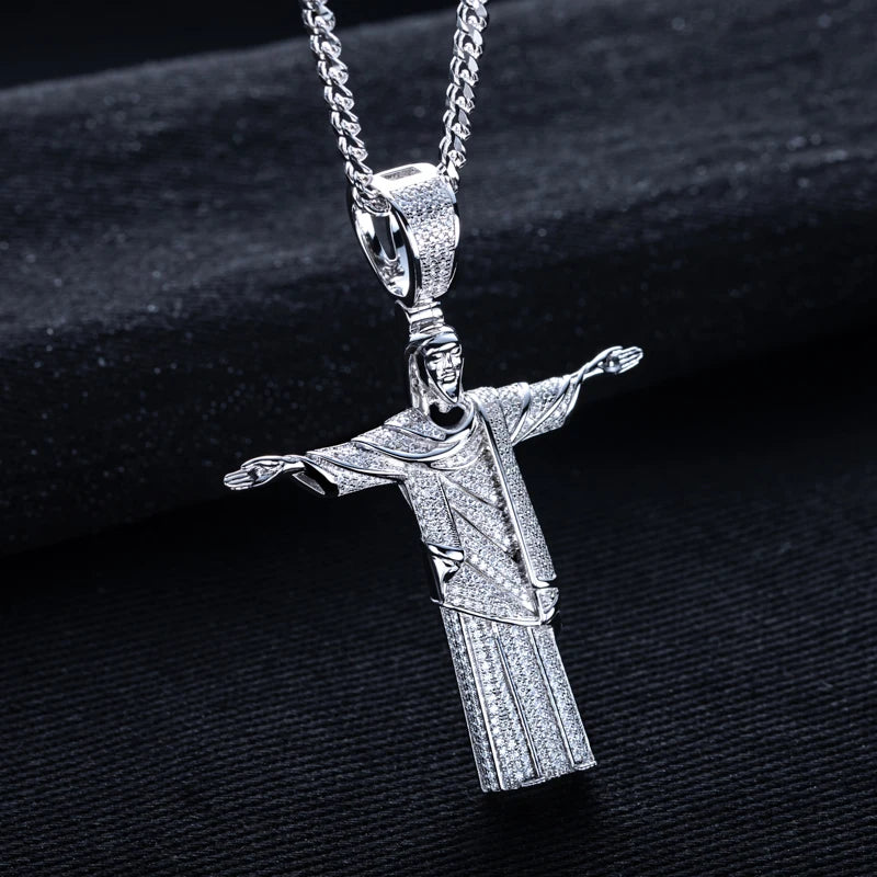 1.23cttw Moissanite Redeemer Pendant – 925 Silver Iced Necklace