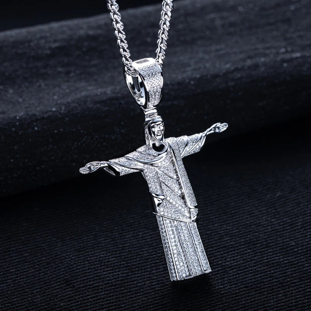 1.23cttw Moissanite Redeemer Pendant – 925 Silver Iced Necklace
