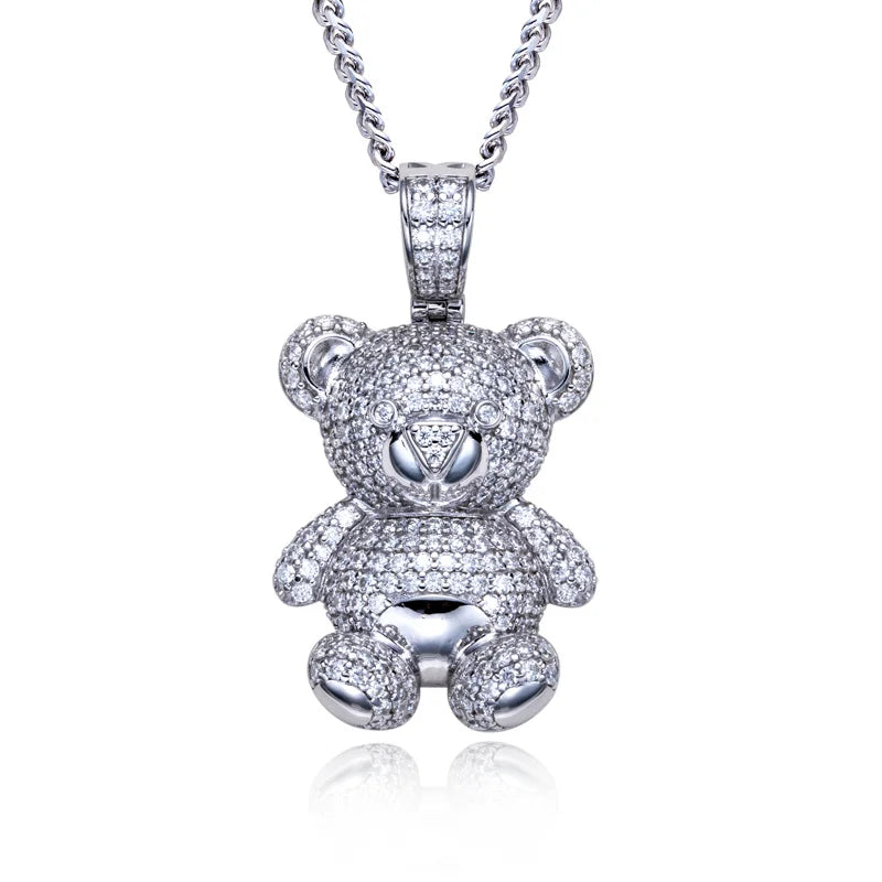 2.68cttw Moissanite Teddy Bear Pendant – 925 Silver Iced Out Necklace