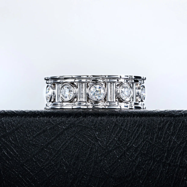 Moissanite Roman Column Ring – 925 Silver Vintage Wedding Band