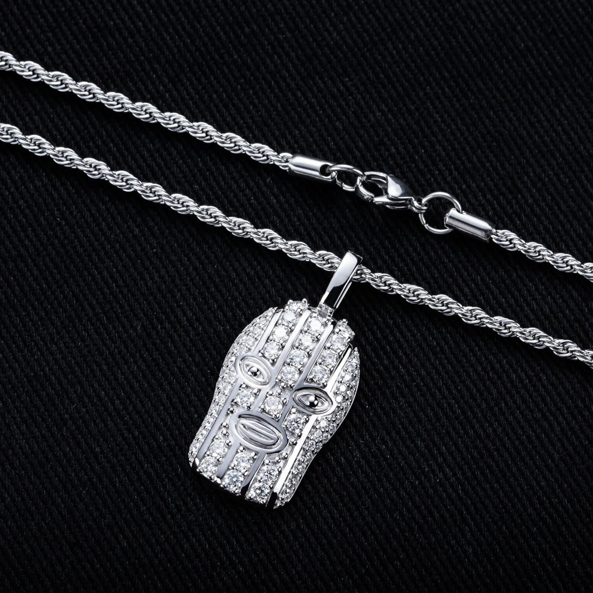 Moissanite Masked Head Pendant – 925 Silver Hip Hop Necklace