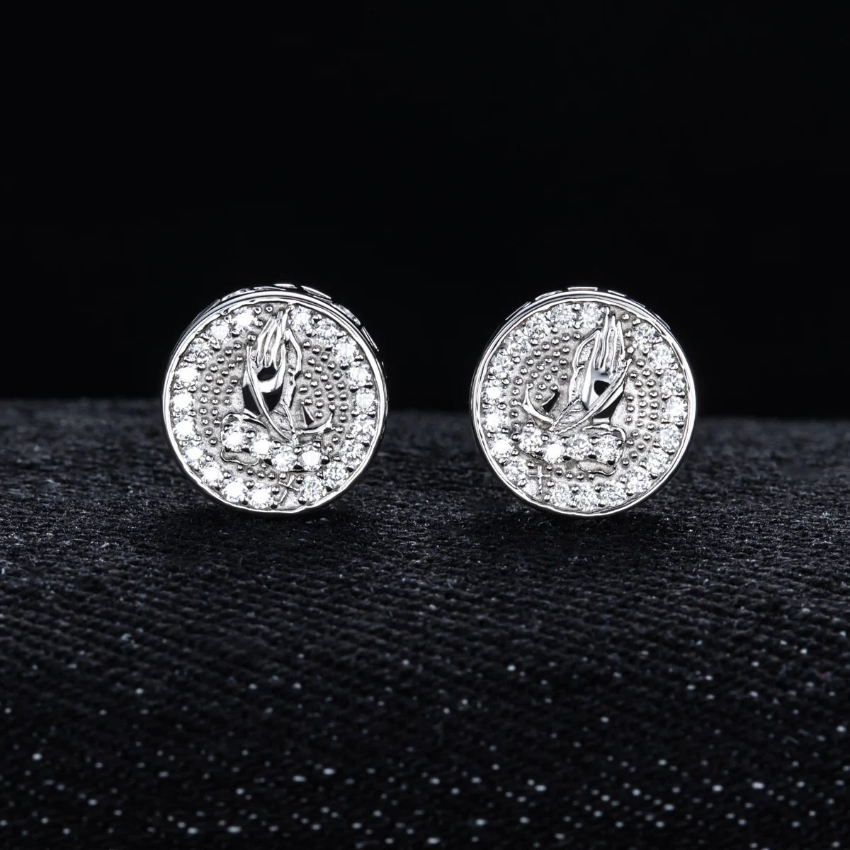 Moissanite Prayer Hand Stud Earrings – 925 Silver