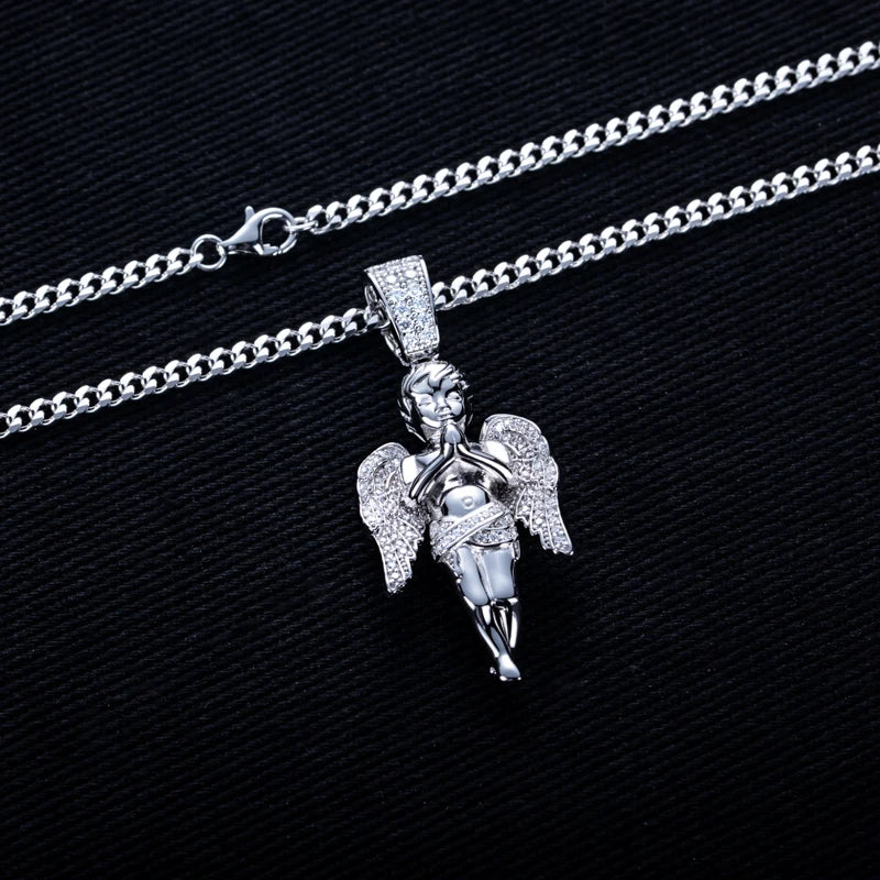 Moissanite Blessed Angel Pendant – 925 Silver Hip Hop Necklace