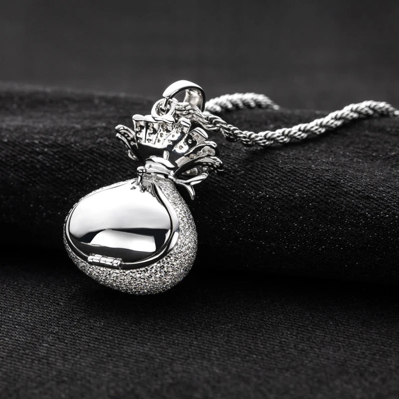 6.1ct Moissanite Money Bag Pendant – 925 Silver Hip Hop Necklace