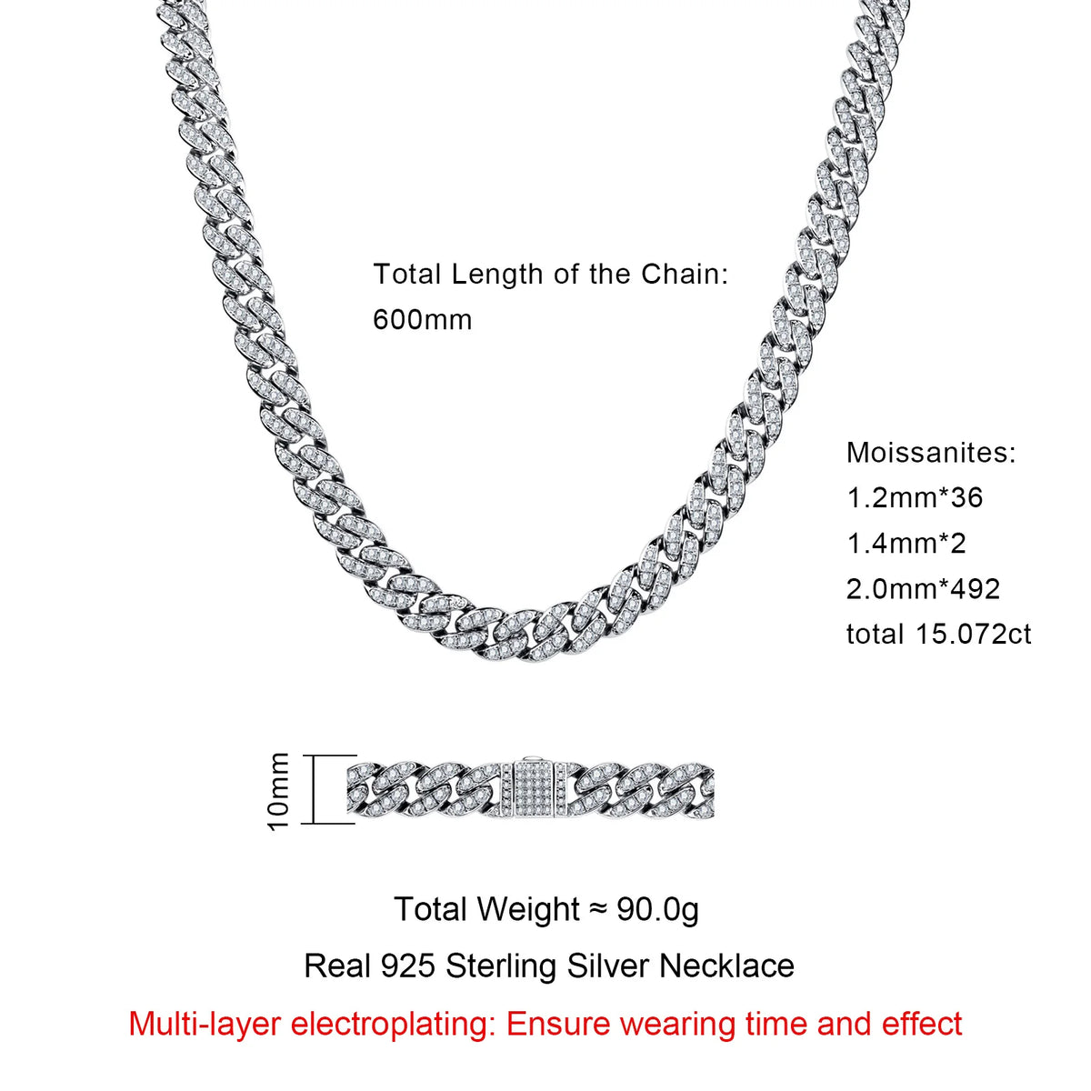 Moissanite Cuban Link Necklace – 925 Silver Iced Out Hip Hop Chain