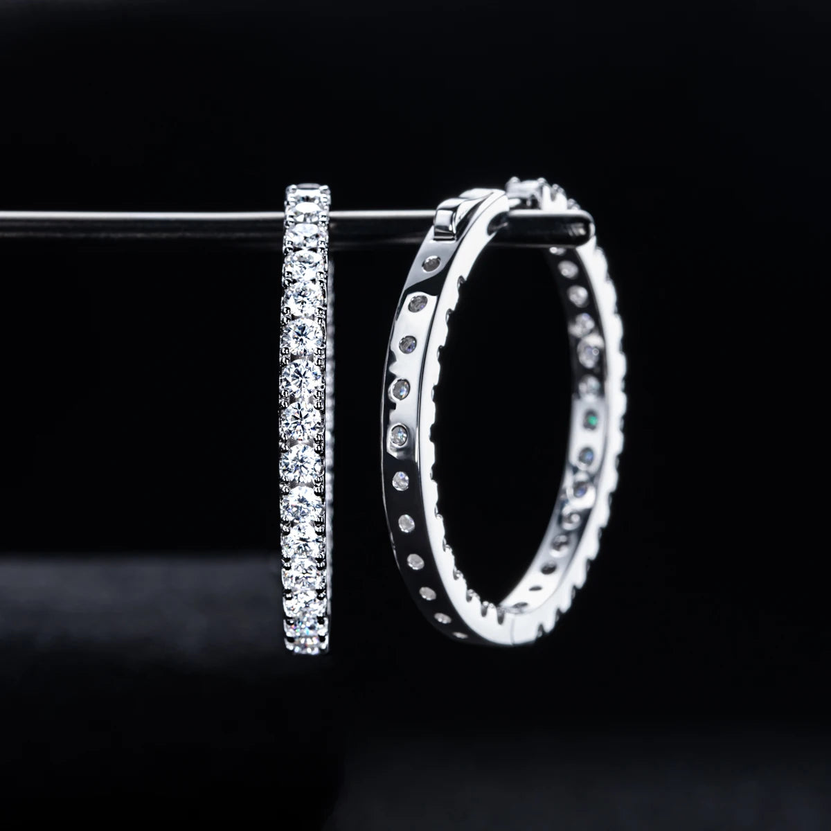 Moissanite Big Hoop Huggie Earrings – 925 Silver Luxury Jewelry