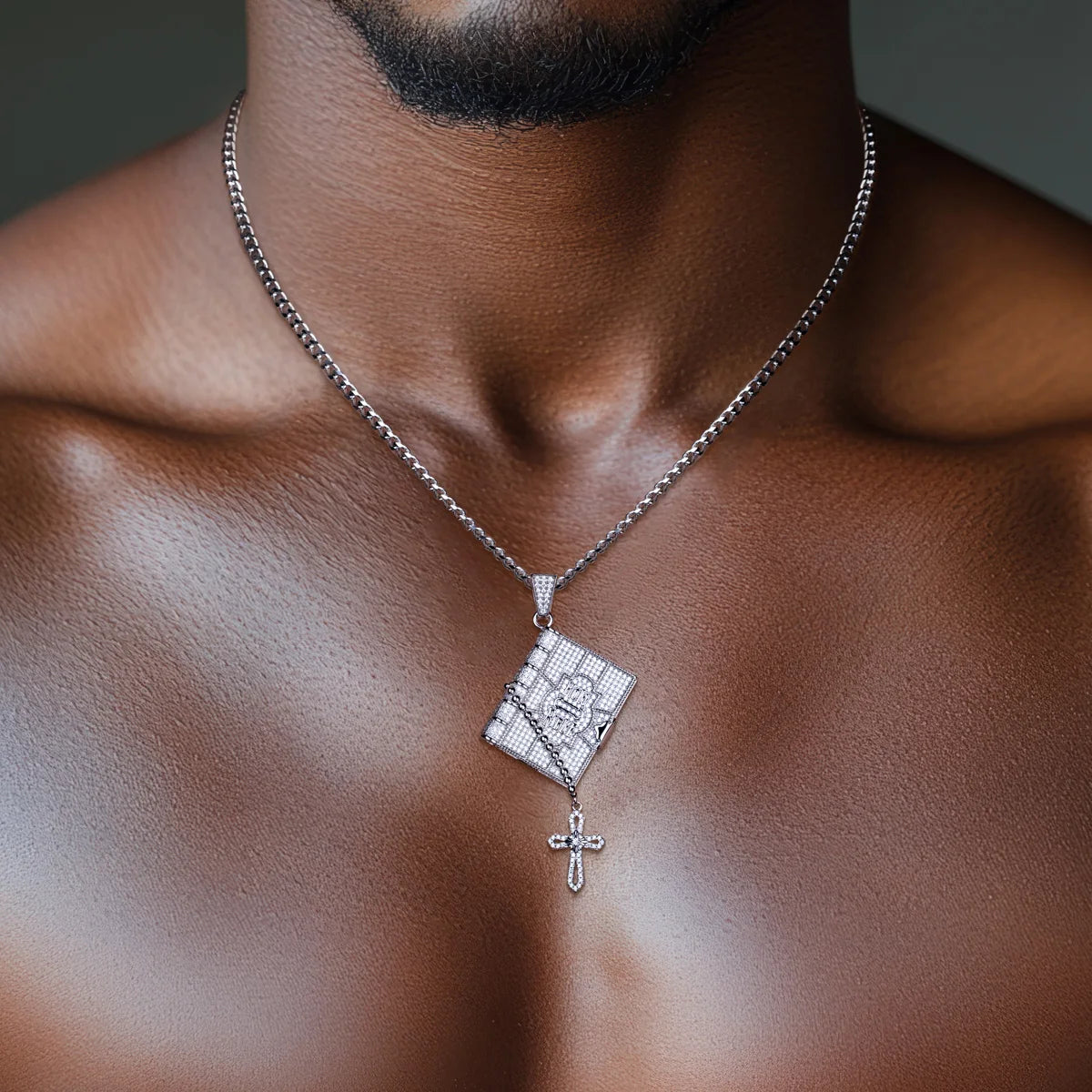 1.78cttw Moissanite Bible Cross Pendant – 925 Silver Iced Out Necklace