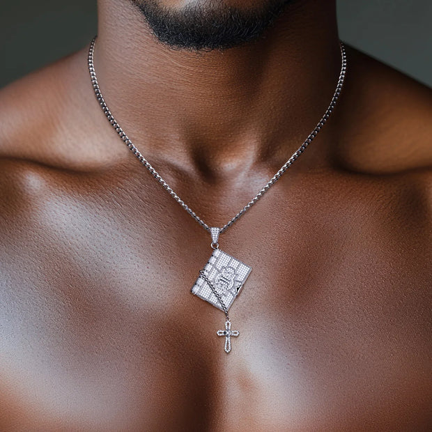 1.78cttw Moissanite Bible Cross Pendant – 925 Silver Iced Out Necklace