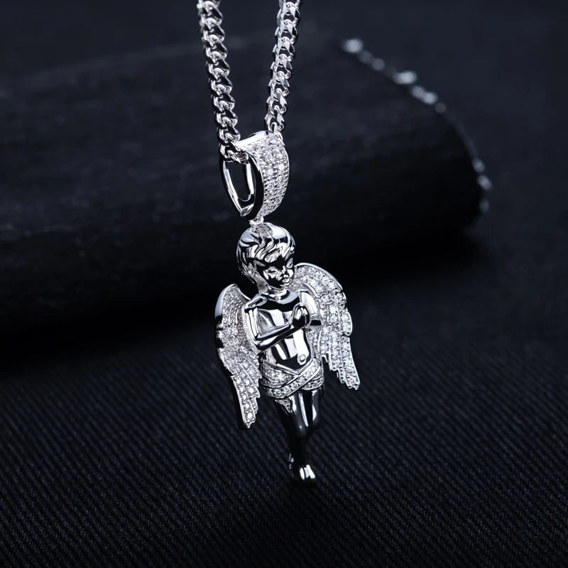 Moissanite Blessed Angel Pendant – 925 Silver Hip Hop Necklace