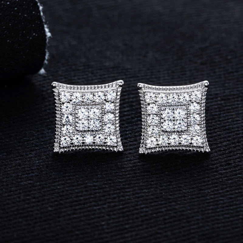 Moissanite Square Stud Earrings – 925 Silver Iced Out Jewelry