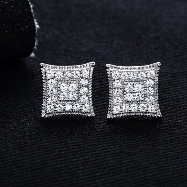 Moissanite Square Stud Earrings – 925 Silver Iced Out Jewelry
