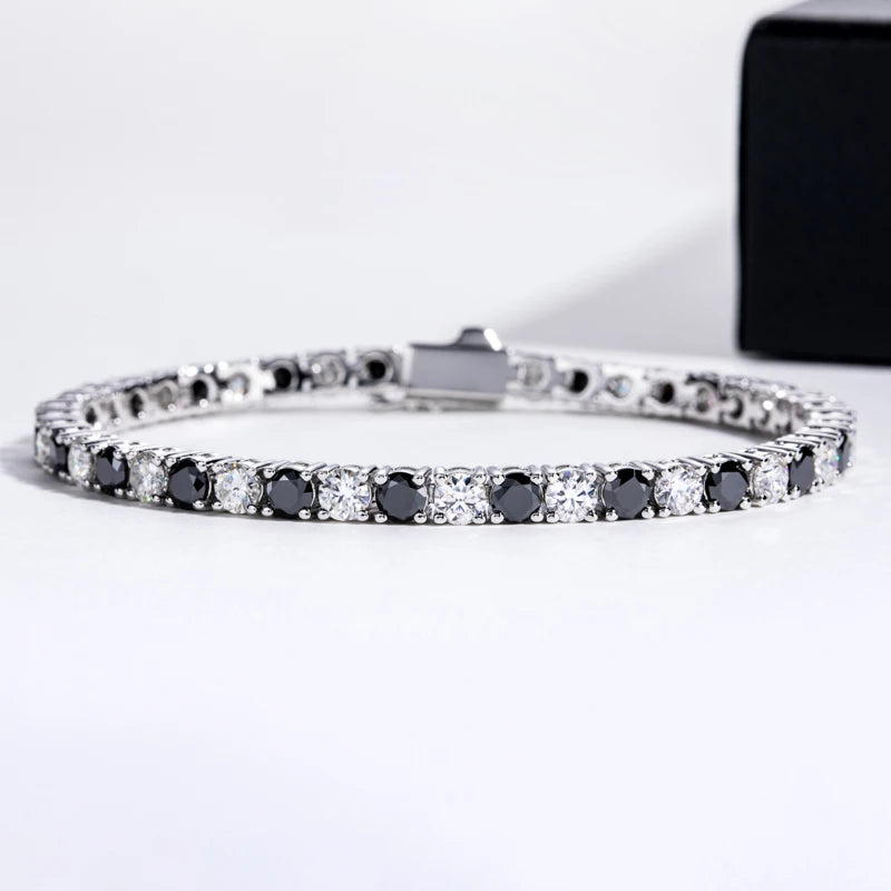 Black & White Moissanite Tennis Bracelet – 925 Silver