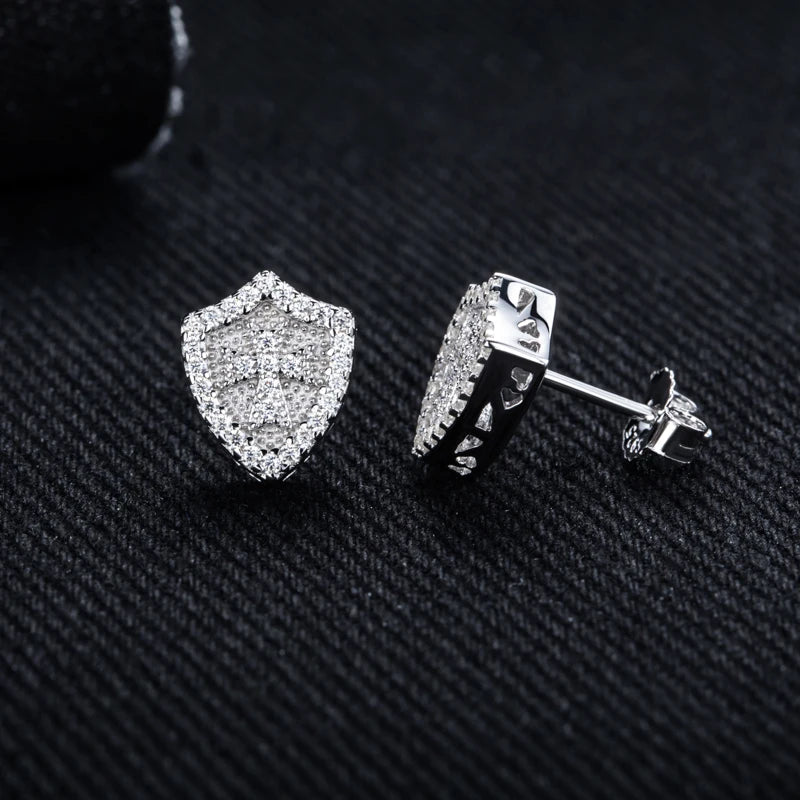 Moissanite Cross Stud Earrings – 925 Silver Hip Hop Jewelry
