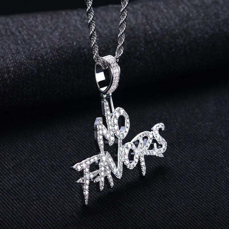 “NO FAVORS” Moissanite Pendant Necklace – 14K Gold Plated