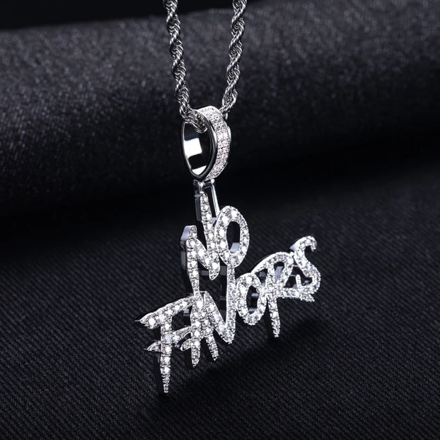 “NO FAVORS” Moissanite Pendant Necklace – 14K Gold Plated