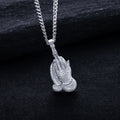 Moissanite Praying Hand Pendant – 925 Silver Hip Hop Necklace