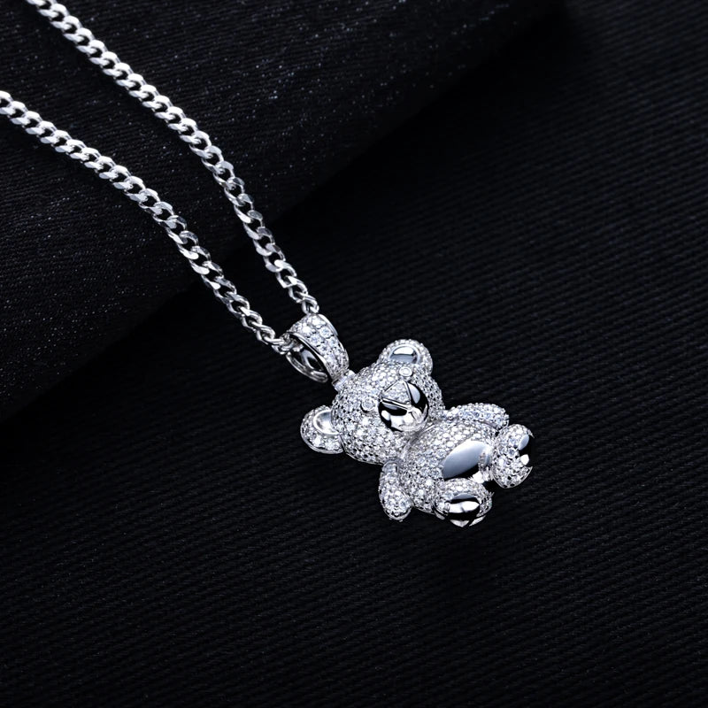 2.68cttw Moissanite Teddy Bear Pendant – 925 Silver Iced Out Necklace