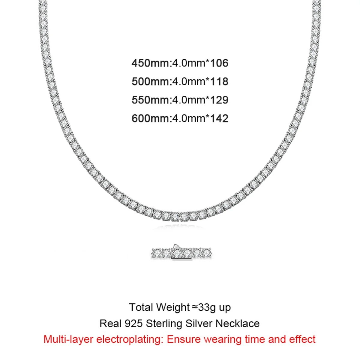 Moissanite Iced Out Tennis Necklace – 32–79cttw 925 Silver