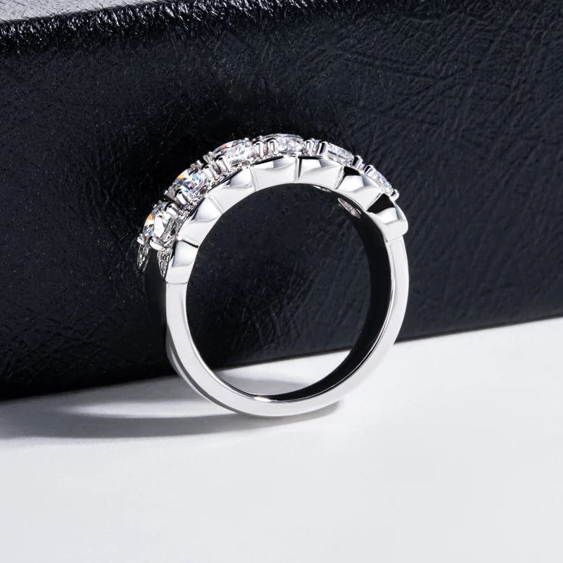 2.01cttw Moissanite Six-Stone Eternity Ring – 925 Silver Hip Hop Jewelry
