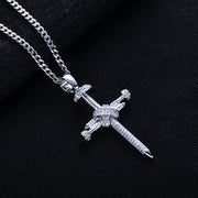Moissanite Screw Cross Pendant – 925 Silver Hip Hop Necklace