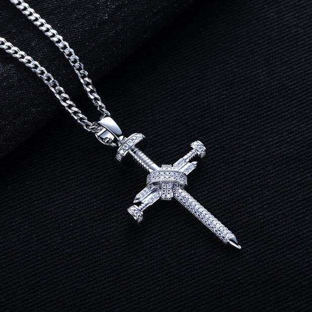 Moissanite Screw Cross Pendant – 925 Silver Hip Hop Necklace
