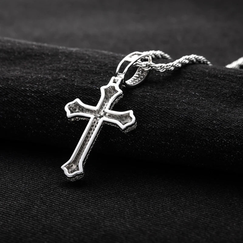 Moissanite Cross Pendant Necklace – 925 Silver Hip Hop Jewelry