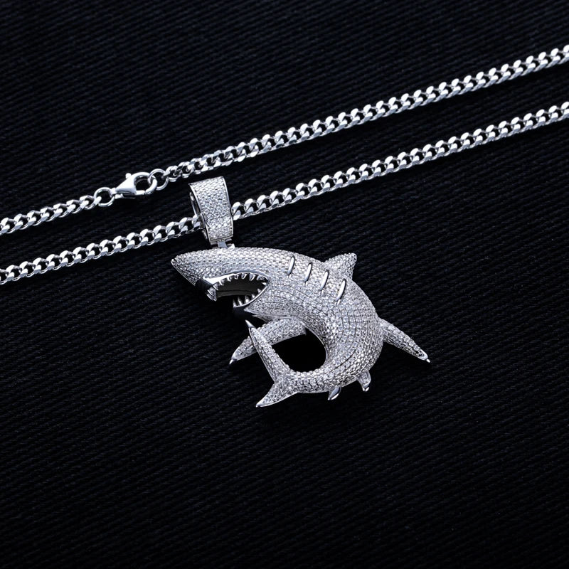 2.79cttw Moissanite Shark Pendant – 925 Silver Necklace