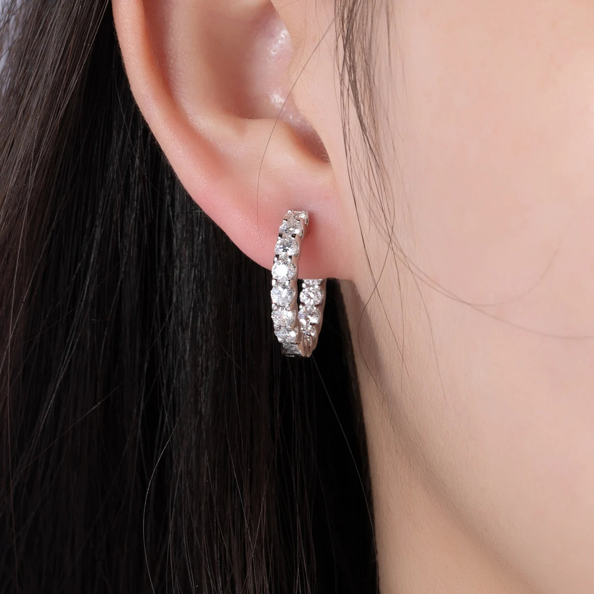 2.6cttw Moissanite Hoop Earrings – 925 Silver