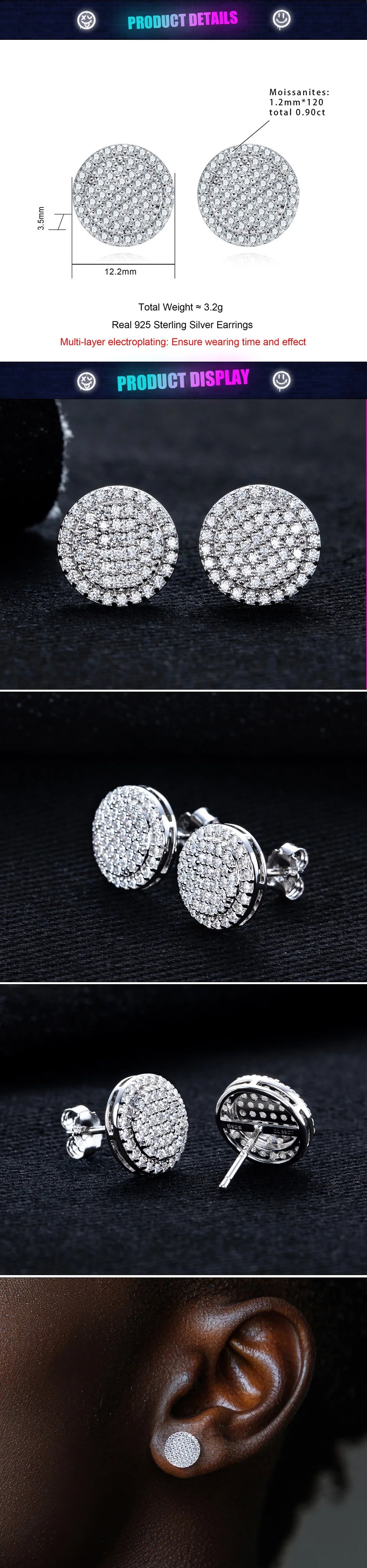 0.9cttw Moissanite Stud Earrings – 925 Silver