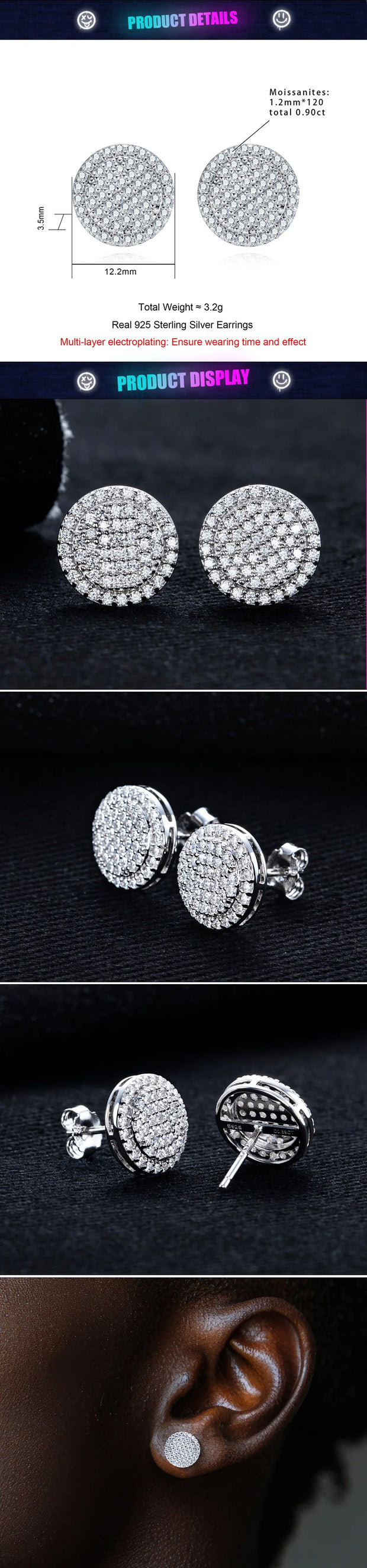 0.9cttw Moissanite Stud Earrings – 925 Silver
