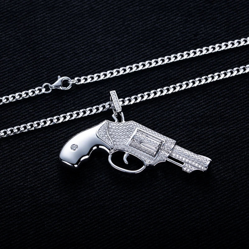 Moissanite Pistol Pendant – 925 Silver Iced Out Hip Hop Necklace