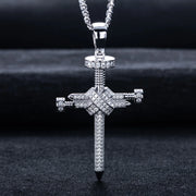 Moissanite Screw Cross Pendant – 925 Silver Hip Hop Necklace