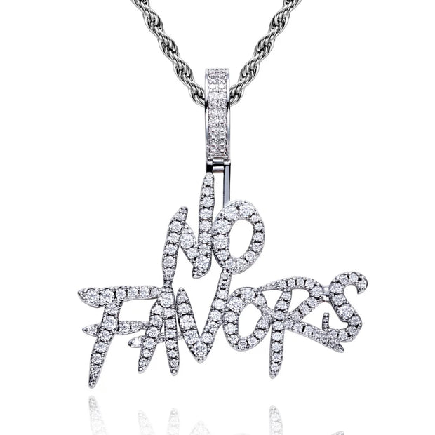 “NO FAVORS” Moissanite Pendant Necklace – 14K Gold Plated