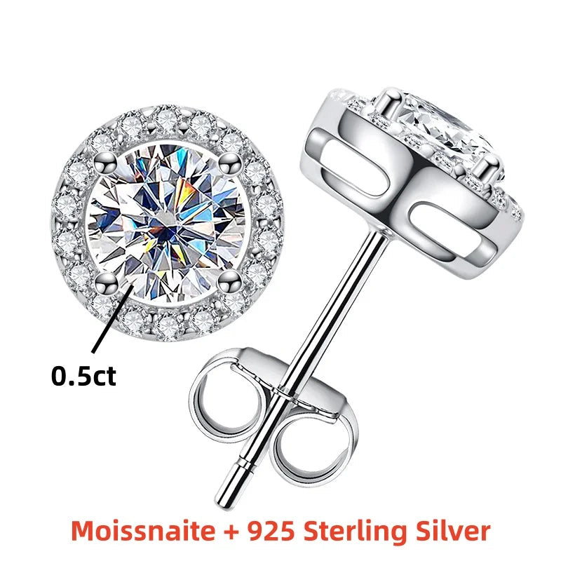 1cttw Moissanite Round Stud Earrings – 925 Silver Unisex
