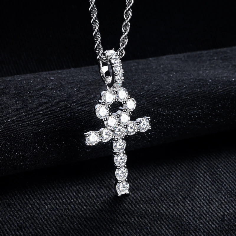 Moissanite Cross Pendant – 925 Silver Hip Hop Necklace